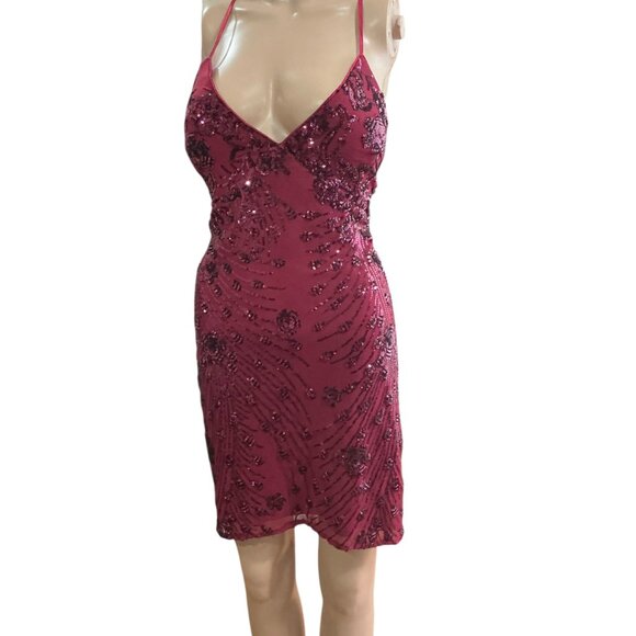 Lulus Wine Red Sequin Lace-Up Bodycon Mini Dress Lulus Size XL - Picture 4 of 14